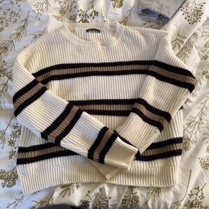 Elegant Cream and Black Striped Women's Sweater